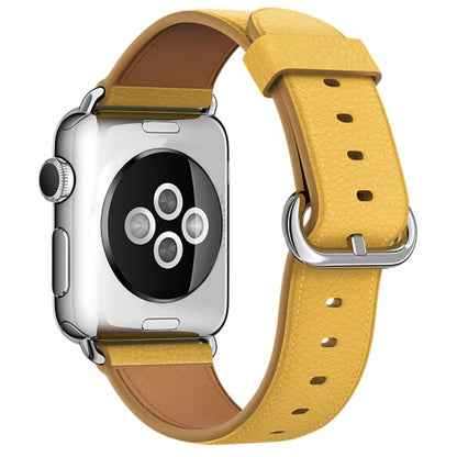 Classic Button Leather Wrist Strap Watch Band for Apple Watch Series 3 & 2 & 1 38mm(Yellow) by bashfashion