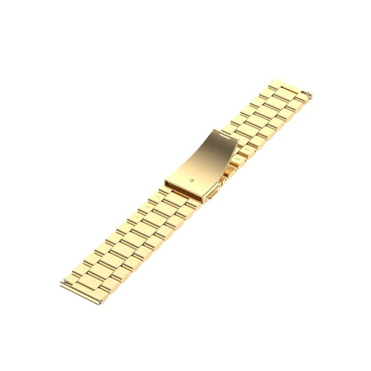 Applicable To Ticwatch Generation / Moto360 Second Generation 460 / Samsung GearS3 / Huawei GT 22mm Butterfly Buckle 3-Beads Stainless Steel Metal Watch Band(gold) by bashfashion