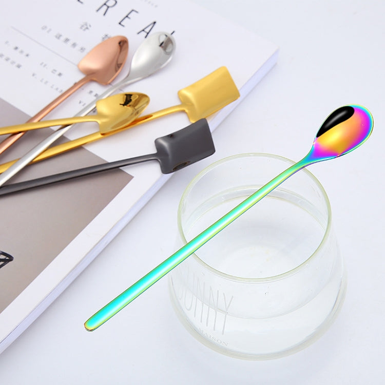 2 PCS Stainless Steel Spoon Creative Coffee Spoon Bar Ice Spoon Gold Plated Long Stirring Spoon, Style:Square Spoon, Color:Silver by bashfashion