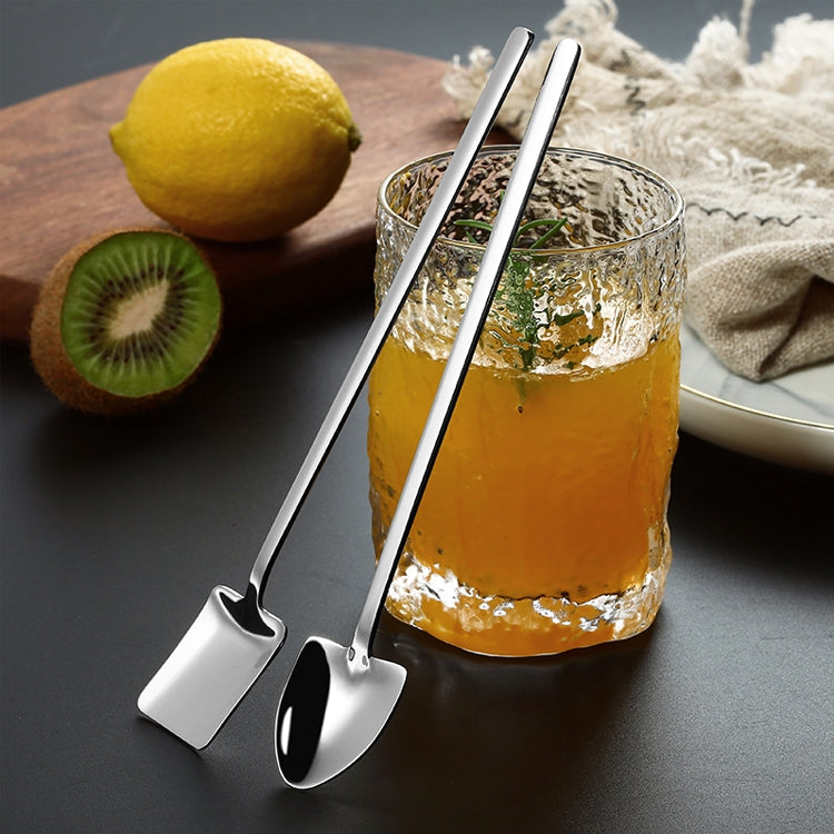 2 PCS Stainless Steel Spoon Creative Coffee Spoon Bar Ice Spoon Gold Plated Long Stirring Spoon, Style:Square Spoon, Color:Silver by bashfashion