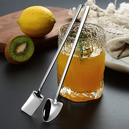 2 PCS Stainless Steel Spoon Creative Coffee Spoon Bar Ice Spoon Gold Plated Long Stirring Spoon, Style:Pointed Spoon, Color:Gold by bashfashion