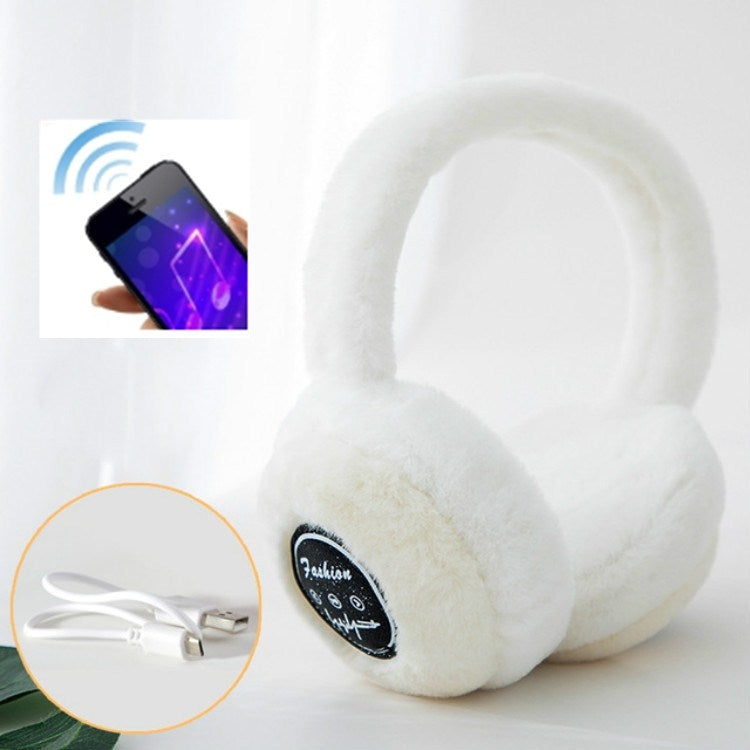 Bluetooth Earmuffs Winter Plush Windproof Men And Women Ear Cover(White) by bashfashion
