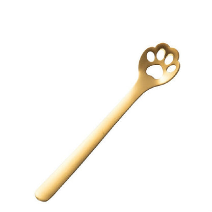 Stainless Steel Creative Cat Claw Coffee Spoon Dessert Cake Spoon, Style:Hollow Cat Claw Spoon, Color:Gold by bashfashion