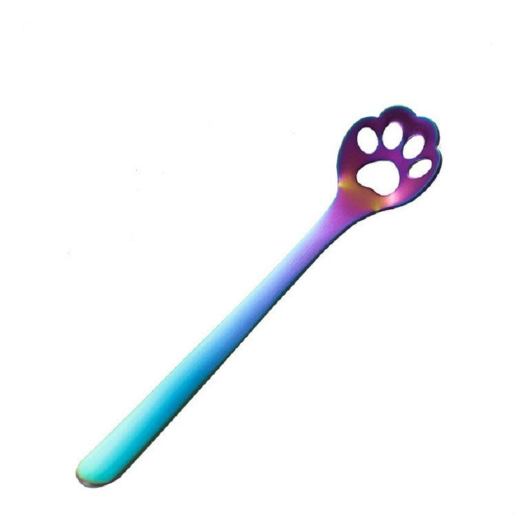 Stainless Steel Creative Cat Claw Coffee Spoon Dessert Cake Spoon, Style:Hollow Cat Claw Spoon, Color:Colorful by bashfashion