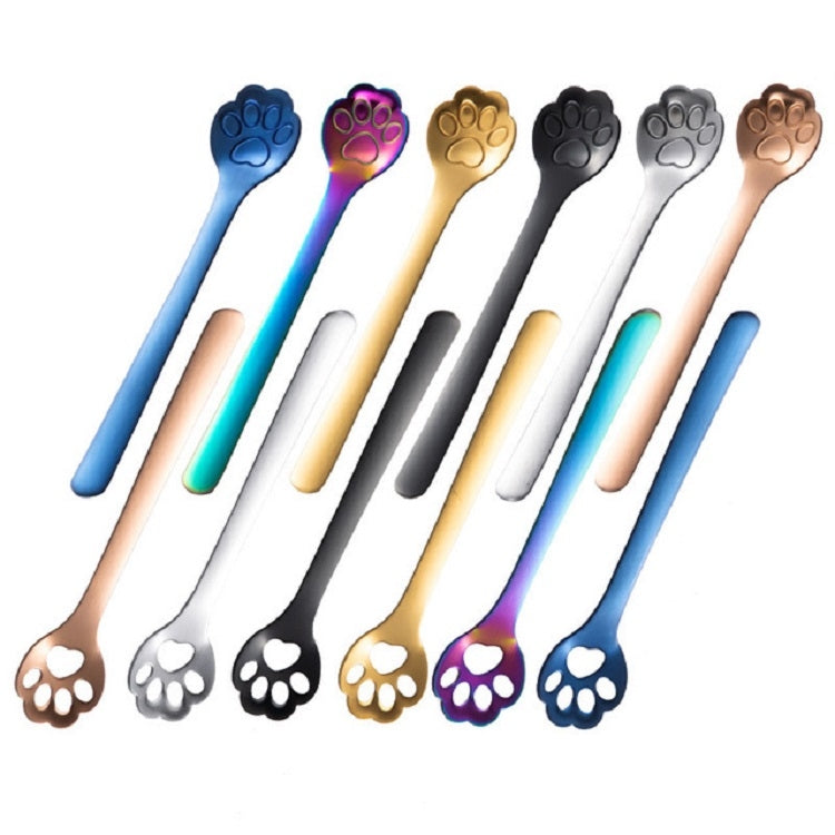 Stainless Steel Creative Cat Claw Coffee Spoon Dessert Cake Spoon, Style:Hollow Cat Claw Spoon, Color:Colorful by bashfashion