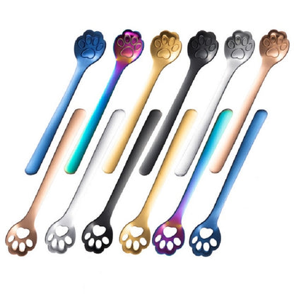Stainless Steel Creative Cat Claw Coffee Spoon Dessert Cake Spoon, Style:Hollow Cat Claw Spoon, Color:Colorful by bashfashion