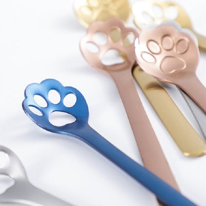 Stainless Steel Creative Cat Claw Coffee Spoon Dessert Cake Spoon, Style:Hollow Cat Claw Spoon, Color:Colorful by bashfashion