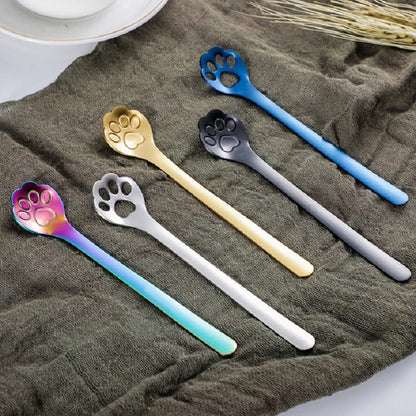 Stainless Steel Creative Cat Claw Coffee Spoon Dessert Cake Spoon, Style:Hollow Cat Claw Spoon, Color:Colorful by bashfashion