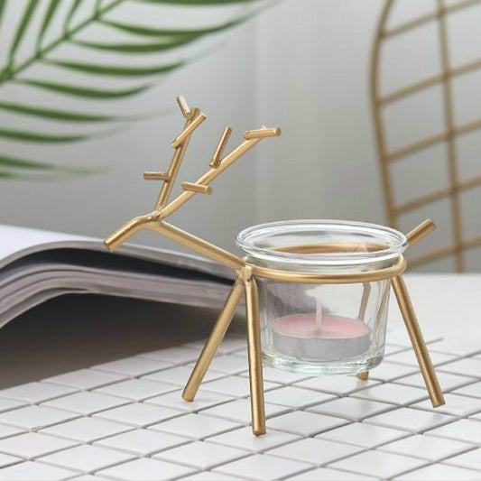 Wrought Iron Deer Candlestick Home Desktop Atmosphere Decoration Candle Holder Decoration(Gold) by bashfashion
