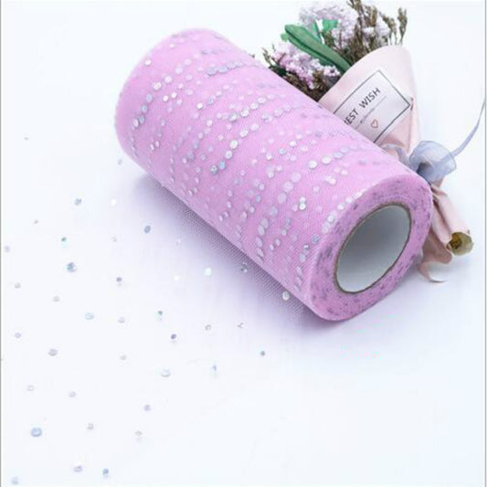 Tulle Roll 25 Yards 13cm Organza Laser Crafts Wedding Decoration Tulle Birthday Party Supplies(Pink) by bashfashion