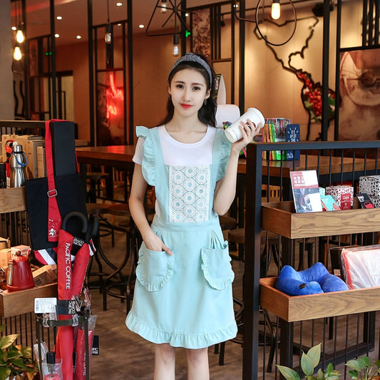 Princess Apron Kitchen Women Work Clothes Coffee Shop Apron, Specification:Sleeveless Apron(Green) by bashfashion