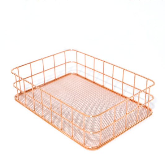 Rose Gold Net Bottom Modern Minimalist Office Home Wrought Iron Storage Basket, Size:Small Size by bashfashion