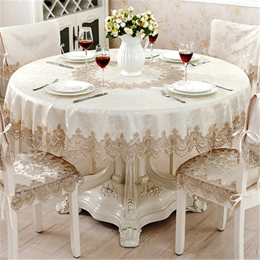 Classical Tablecloth Table Decor Jacquard Lace Elegant Table Cloth, Size:180cm Round(Light Brown) by bashfashion