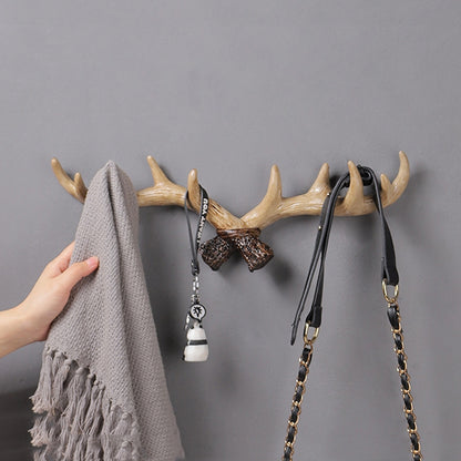 Resin Antler Wall Decoration Wall Hanger Home Living Room Entrance Wall Coat Hook(Light Color) by bashfashion