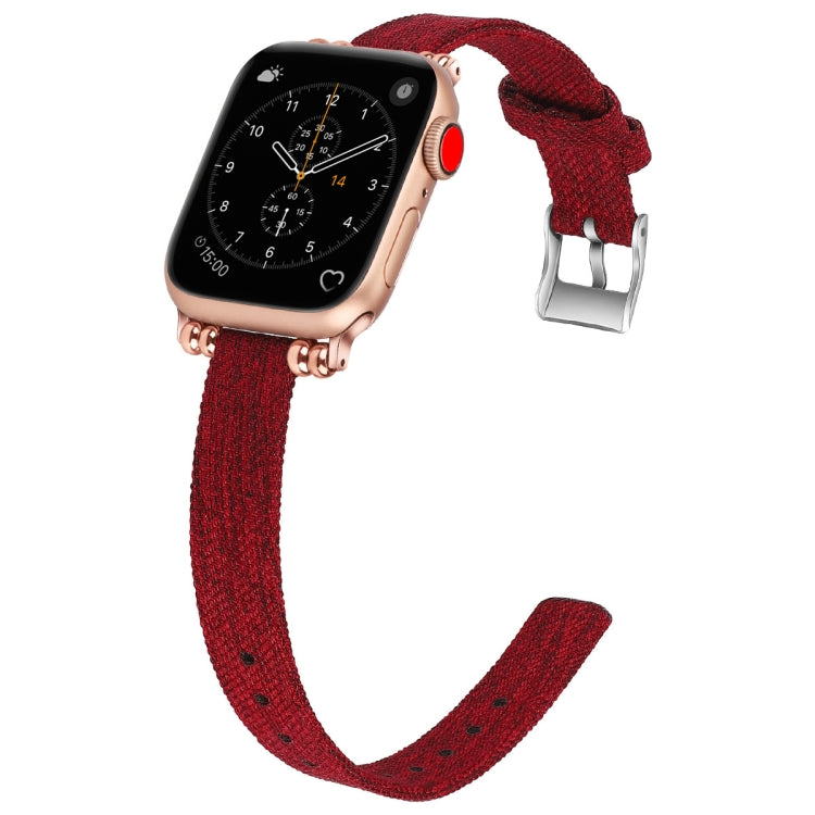 For Apple Watch 44mm / 42mm Nylon Canvas Beaded Watch Band (Red) by bashfashion
