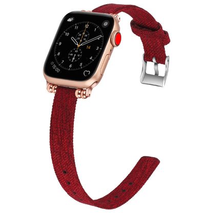 For Apple Watch 44mm / 42mm Nylon Canvas Beaded Watch Band (Red) by bashfashion
