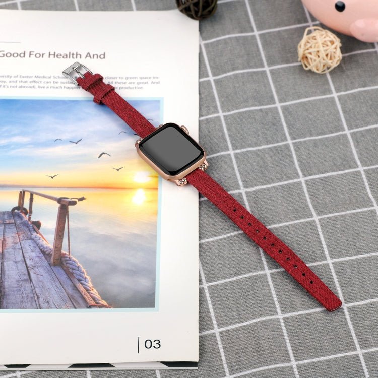 For Apple Watch 44mm / 42mm Nylon Canvas Beaded Watch Band (Red) by bashfashion