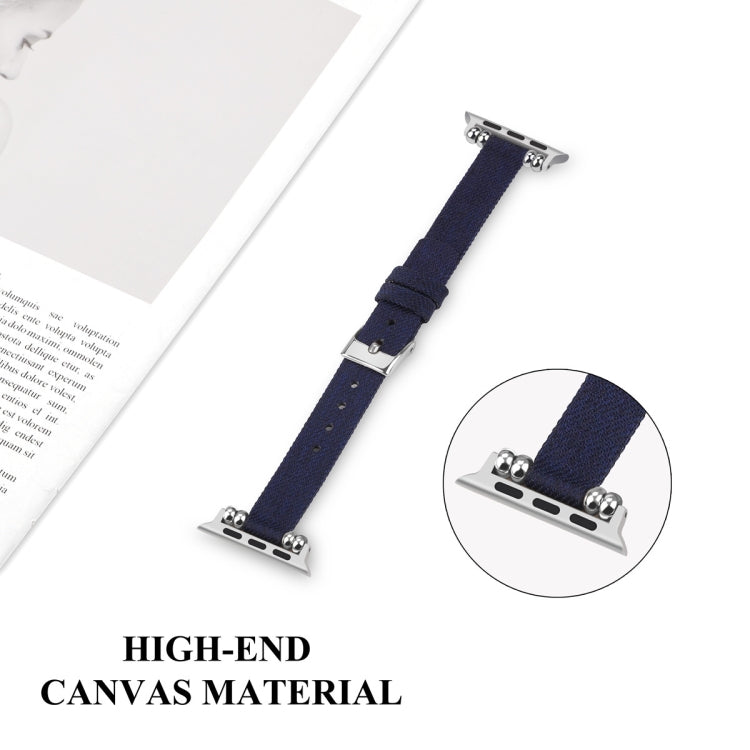 For Apple Watch 44mm / 42mm Nylon Canvas Beaded Watch Band (Deep Blue) by bashfashion