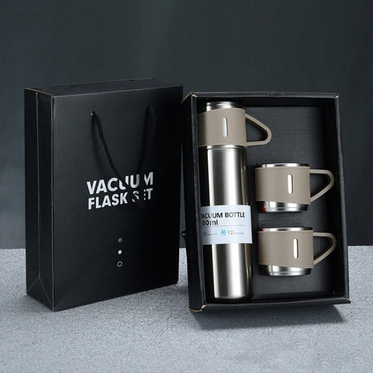 500ml 304 Stainless Steel Thermos Cup Portable Business Tea Cup,Spec: Gift Box Set(Silver) by bashfashion
