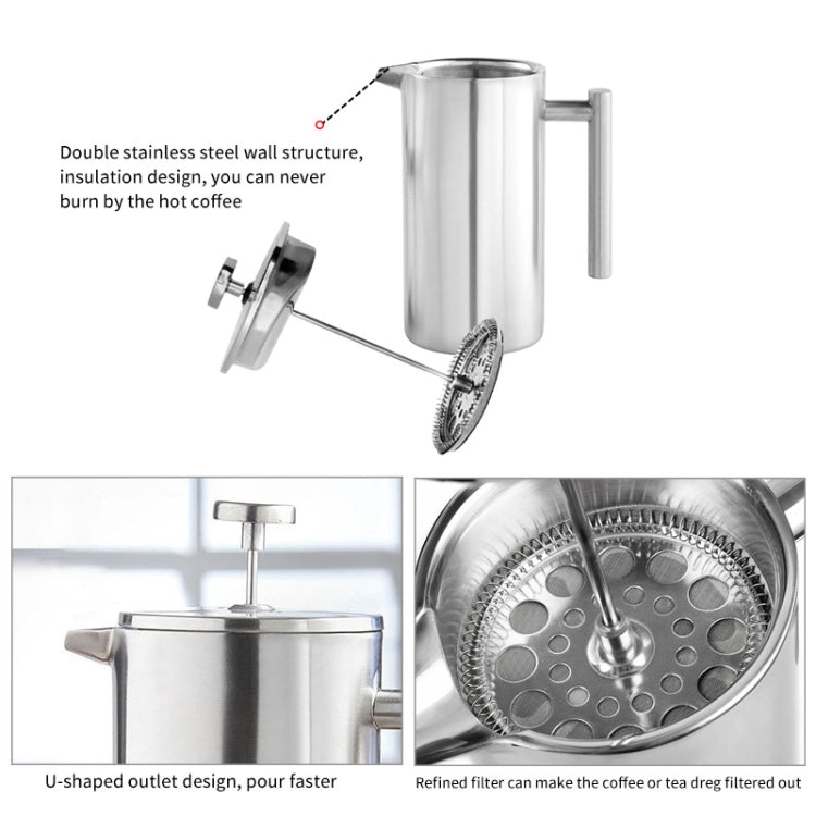 304 Stainless Steel French Pressure Coffee Pot Hand Made Tea Pot, Capacity:800ml by bashfashion