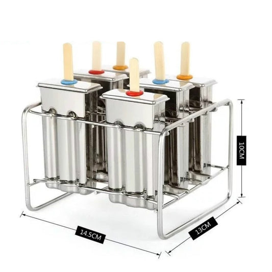 Stainless Steel DIY Ice Cream Mold Household Popsicle Ice Cream Mold(6 Flat Head Double Grooves) by bashfashion