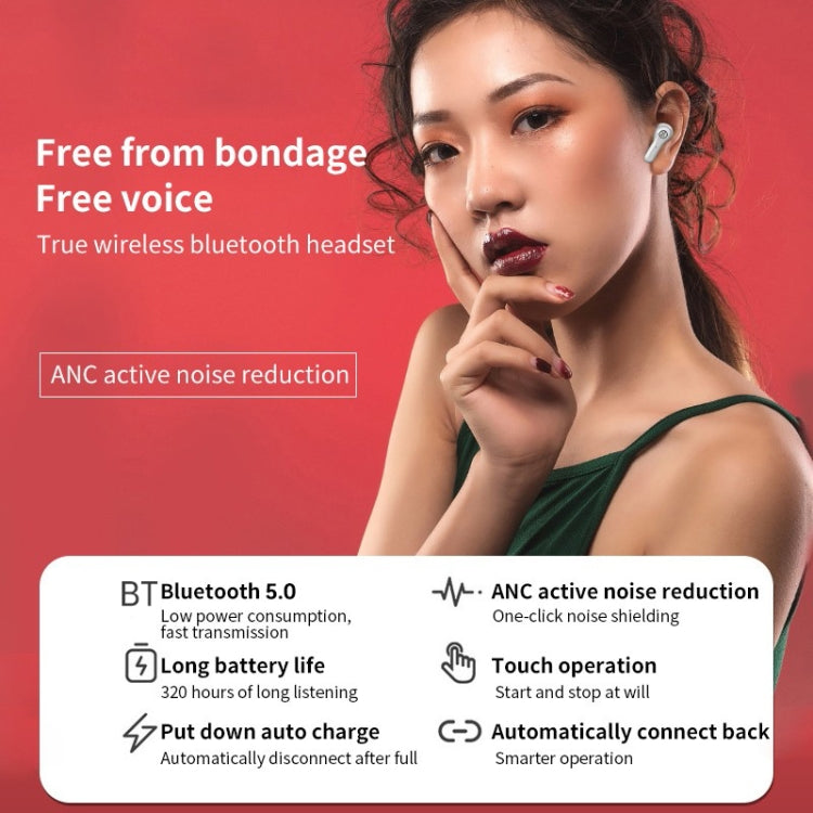 ANC Business Sports TWS Stereo Dual Ears Bluetooth V5.0+EDR Earphone with Charging Box(White) by bashfashion