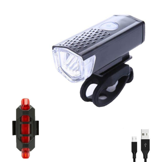 Bicycle USB Charging Headlight Lighting Cycling Equipment, Color:Black 2255 Light+928 Red Taillight by bashfashion