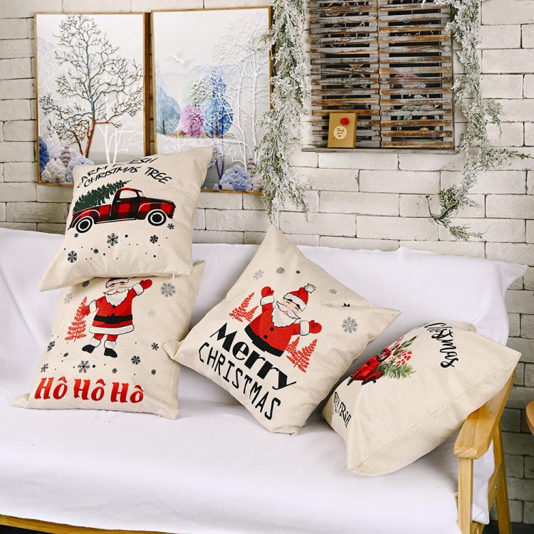 Christmas Decorations Linen Pillowcases Square Pillowcases Without Pillow Core(HOHO Santa Claus) by bashfashion