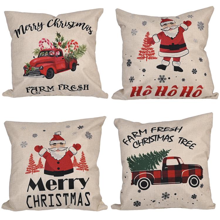Christmas Decorations Linen Pillowcases Square Pillowcases Without Pillow Core(HOHO Santa Claus) by bashfashion