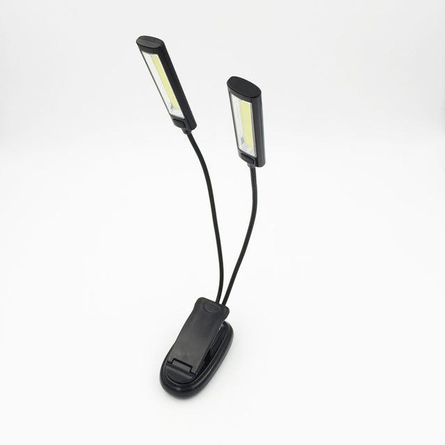 Portable Dual Flexible Arms COB LED Clip Camping Light Reading Desk Laptop Music Stand Lamp Two head by bashfashion