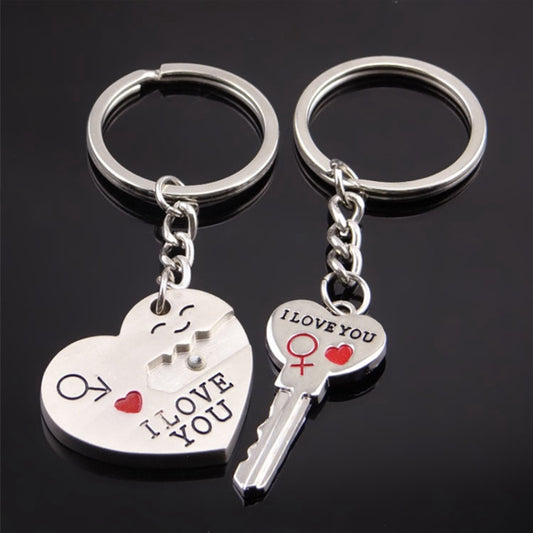 Fashion Heart Key Ring Silver Color Lovers Love Key Chain Valentine Day Gift 1 Pair Couple Keychain by bashfashion
