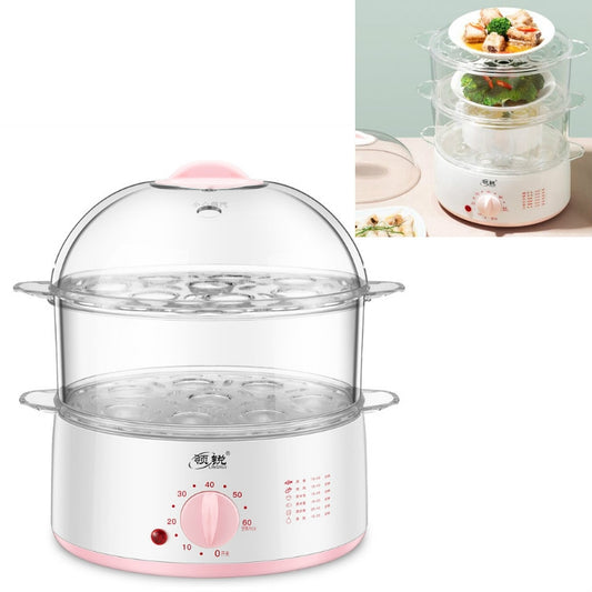 LINGRUI Timer Mini Multi-Function Egg Cooker Automatic Power Off Home Breakfast Machine, CN Plug, Specification:Double Layers(Pink) by bashfashion