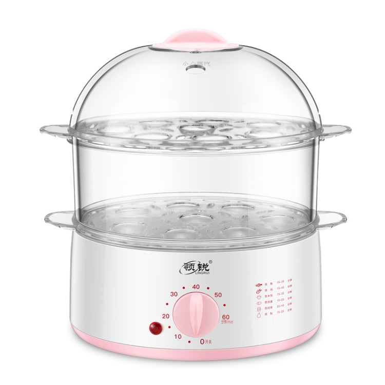 LINGRUI Timer Mini Multi-Function Egg Cooker Automatic Power Off Home Breakfast Machine, CN Plug, Specification:Double Layers(Pink) by bashfashion
