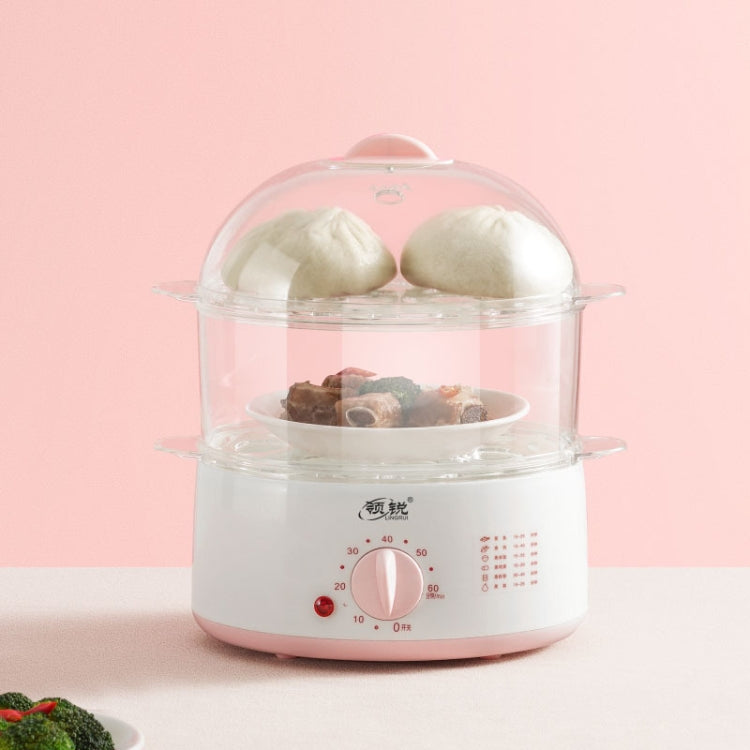 LINGRUI Timer Mini Multi-Function Egg Cooker Automatic Power Off Home Breakfast Machine, CN Plug, Specification:Double Layers(Pink) by bashfashion