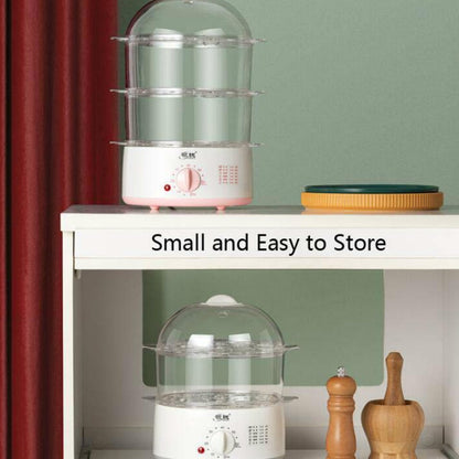 LINGRUI Timer Mini Multi-Function Egg Cooker Automatic Power Off Home Breakfast Machine, CN Plug, Specification:Double Layers(Pink) by bashfashion