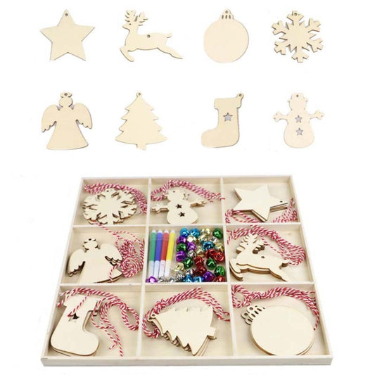 Christmas Creative DIY Decoration Gift Set Handmade Wood Chip Pendant, Style:JM02027 by bashfashion