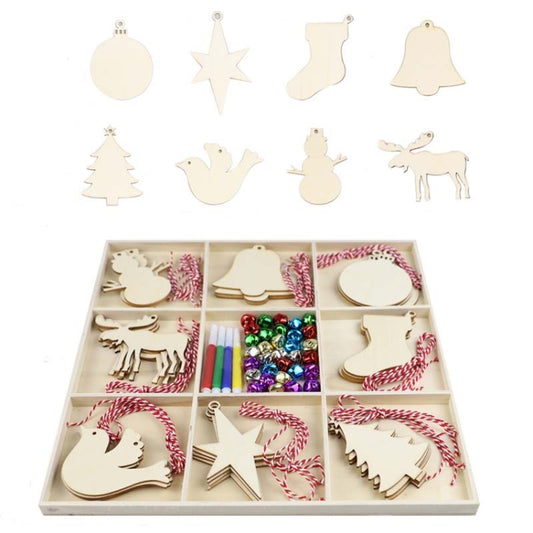 Christmas Creative DIY Decoration Gift Set Handmade Wood Chip Pendant, Style:JM02028 by bashfashion