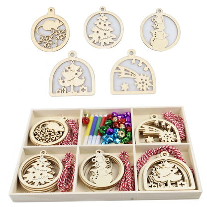 Christmas Creative DIY Decoration Gift Set Handmade Wood Chip Pendant, Style:JM02038 by bashfashion