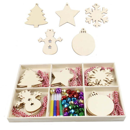 Christmas Creative DIY Decoration Gift Set Handmade Wood Chip Pendant, Style:JM02041 by bashfashion