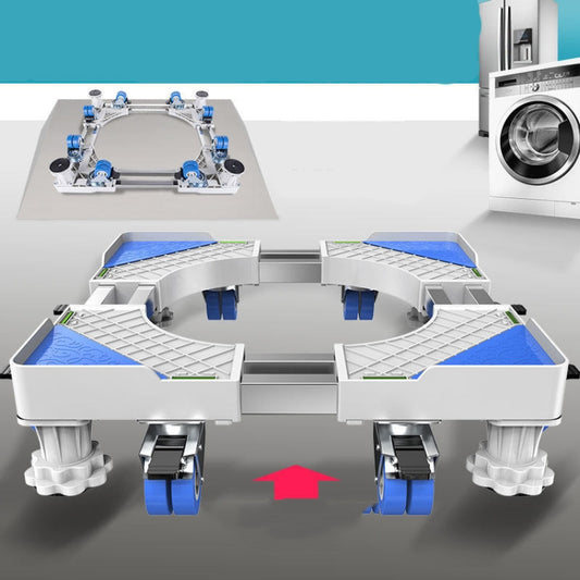 Double Tubes 8 Wheels + 4 Legs Adjustable Stainless Steel Refrigerator Bracket Washing Machine Base Bracket by bashfashion