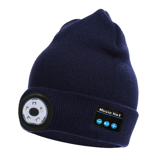 Outdoor Night Running Night Fishing LED Light Illumination Bluetooth 5.0 Knitted Hat (Navy Blue) by bashfashion