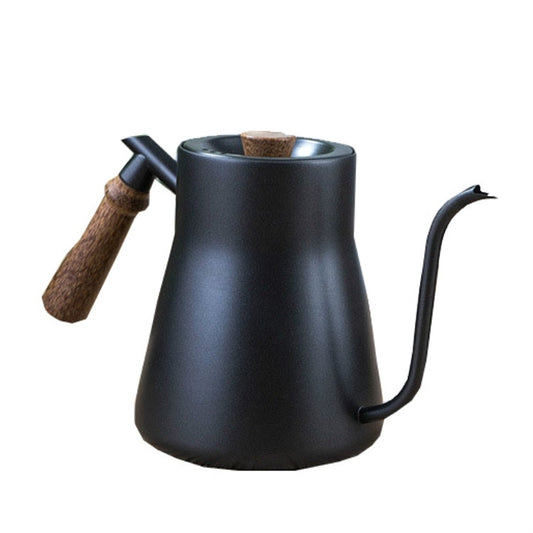 304 Stainless Steel Coffee Hand Pot Wooden Handle Coffee Pot Teflon Long-Mouth Slender Pot, Style: Without Thermometer by bashfashion