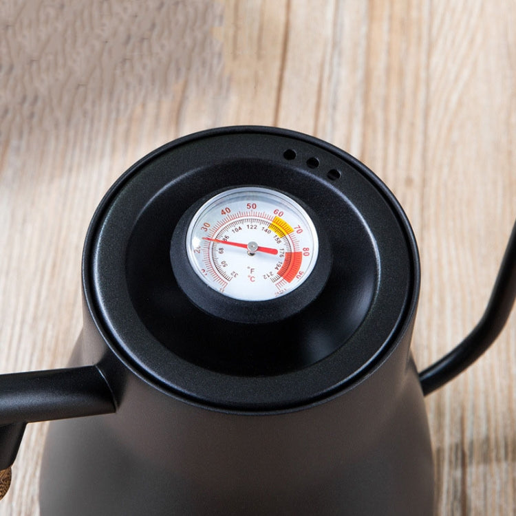 304 Stainless Steel Coffee Hand Pot Wooden Handle Coffee Pot Teflon Long-Mouth Slender Pot, Style: Without Thermometer by bashfashion