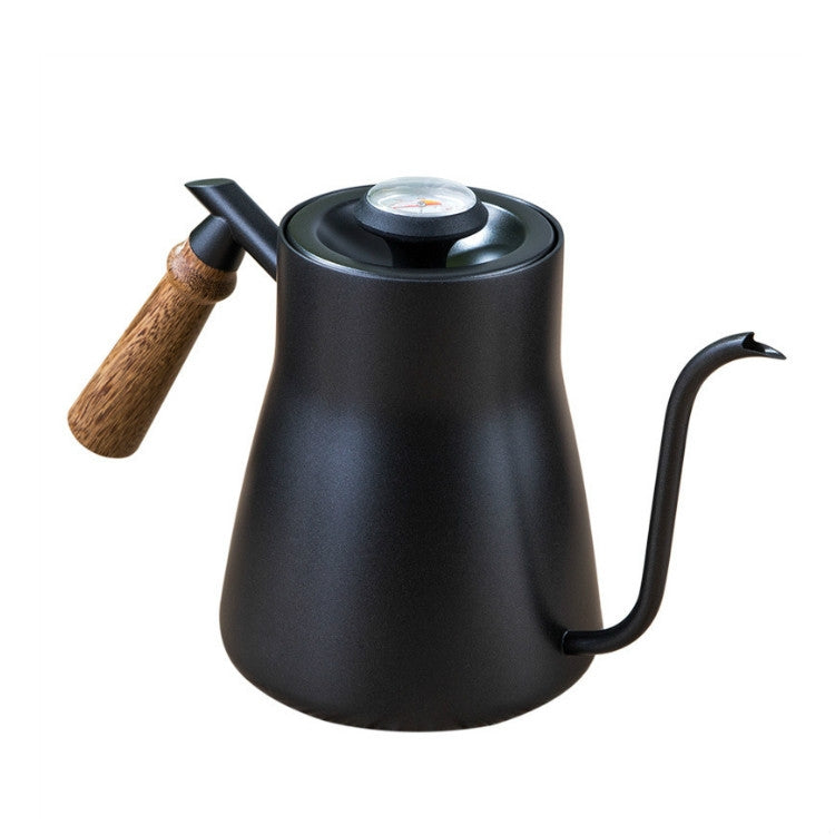 304 Stainless Steel Coffee Hand Pot Wooden Handle Coffee Pot Teflon Long-Mouth Slender Pot, Style: With Thermometer by bashfashion
