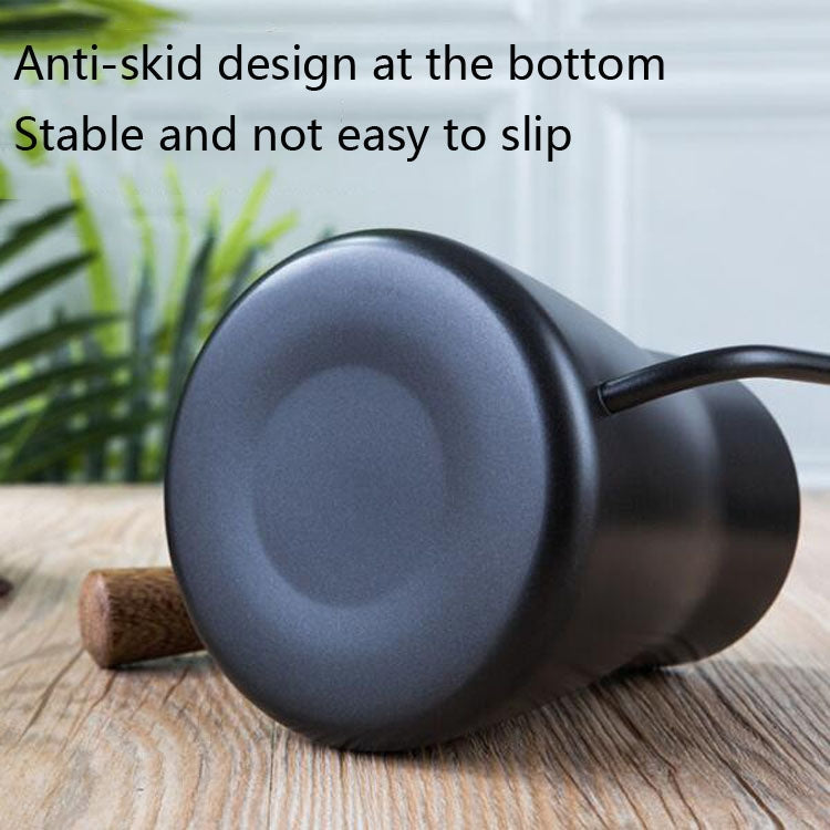 304 Stainless Steel Coffee Hand Pot Wooden Handle Coffee Pot Teflon Long-Mouth Slender Pot, Style: With Thermometer by bashfashion