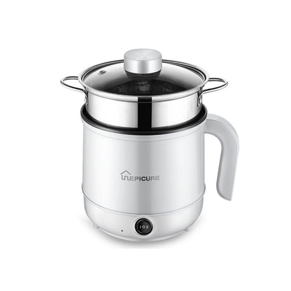 Multi-Function Electric-Cooker Mini Dormitory Student Cooking Rice Stir Frying Non-Stick Pot, 110V US Plug, Colour: White Manual Style with Steaming Grid(1.7L) by bashfashion