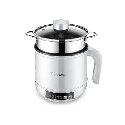 Multi-Function Electric-Cooker Mini Dormitory Student Cooking Rice Stir Frying Non-Stick Pot, 110V US Plug, Colour: White Smart With Steaming Grid(1.7L) by bashfashion