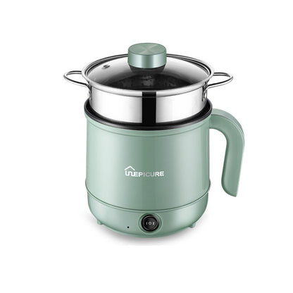 Multi-Function Electric-Cooker Mini Dormitory Student Cooking Rice Stir Frying Non-Stick Pot, 110V US Plug, Colour: Green Manual with Steaming Grid(1.7L) by bashfashion