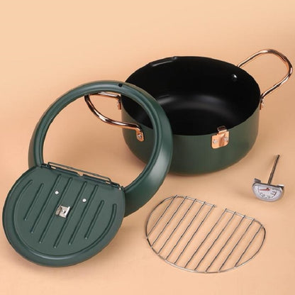 20cm Fryer Pot Household Non-Stick Pan Temperature Control Mini Frying Pot(Olive Green) by bashfashion