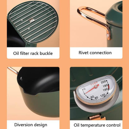 20cm Fryer Pot Household Non-Stick Pan Temperature Control Mini Frying Pot(Olive Green) by bashfashion